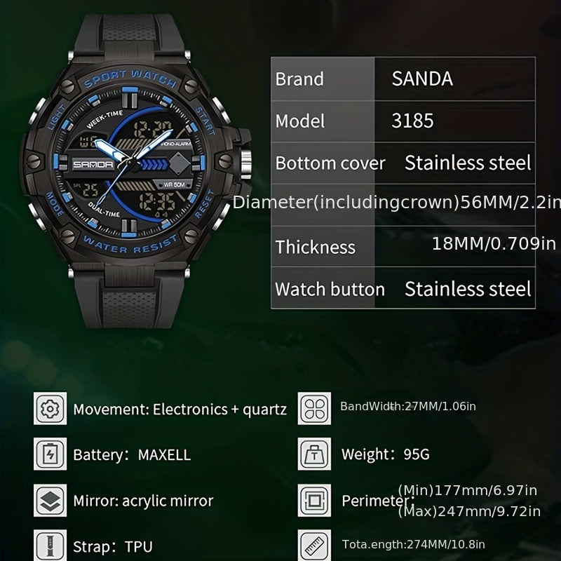 SANDA Waterproof Diving Men's Watch Multifunctional Digital
