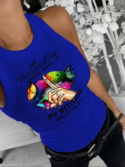Lips & Letter Print Tank Top Sleeveless Summer Top