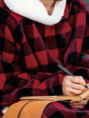 Hooded Fleece Blanket Robe Women's Long Sleeve Flannel Loungewear