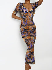 Colorful Splash Print Bikini Set with Sheer Dress