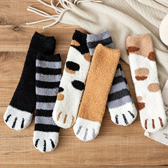 6 Pairs Cat Paw Socks Fuzzy & Warm Women's Stockings