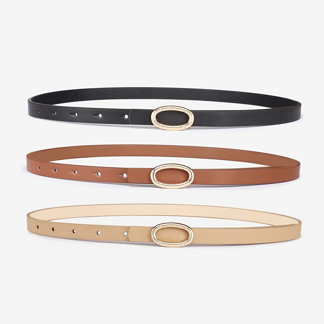 Golden Oval Buckle PU Leather Belt for Girls Kids
