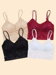4pcs Lace Wireless Bras Comfy & Breathable Bra Women's Lingerie