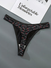 3 Pack Plus Size Sexy Panties Set Women's Plus Solid & Letter Print Thongs