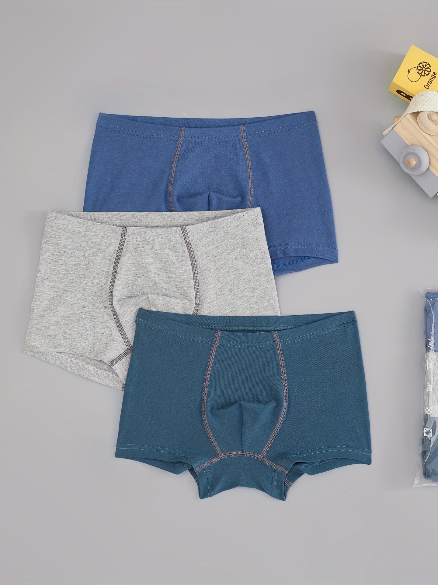3pcs Boy's Boxer Briefs Solid Elastic Waist Shorts Cotton Comfy Soft Underwear