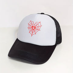 Spider Web Heart Print Trucker Hat Mesh Baseball Cap Couple Dad Hats