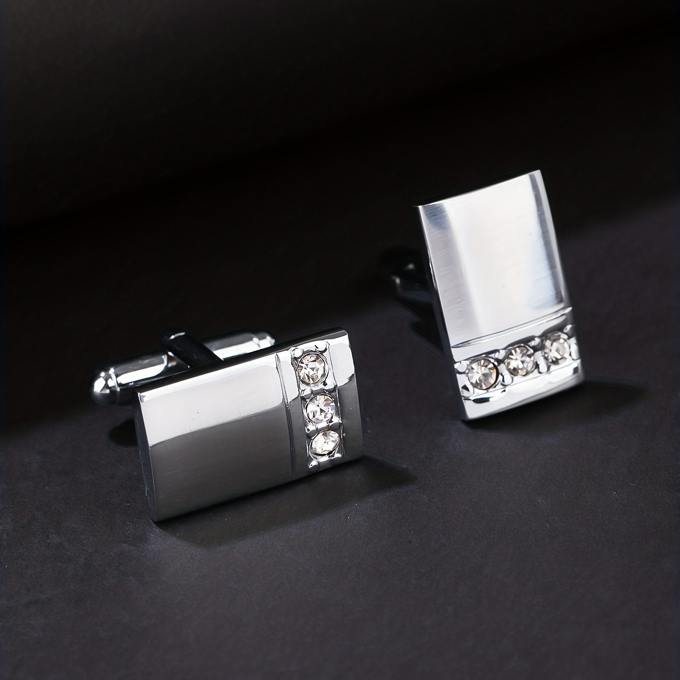 Men's Steel Curved Surface Three Diamond Cufflinks