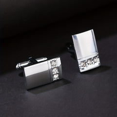 Men's Steel Curved Surface Three Diamond Cufflinks