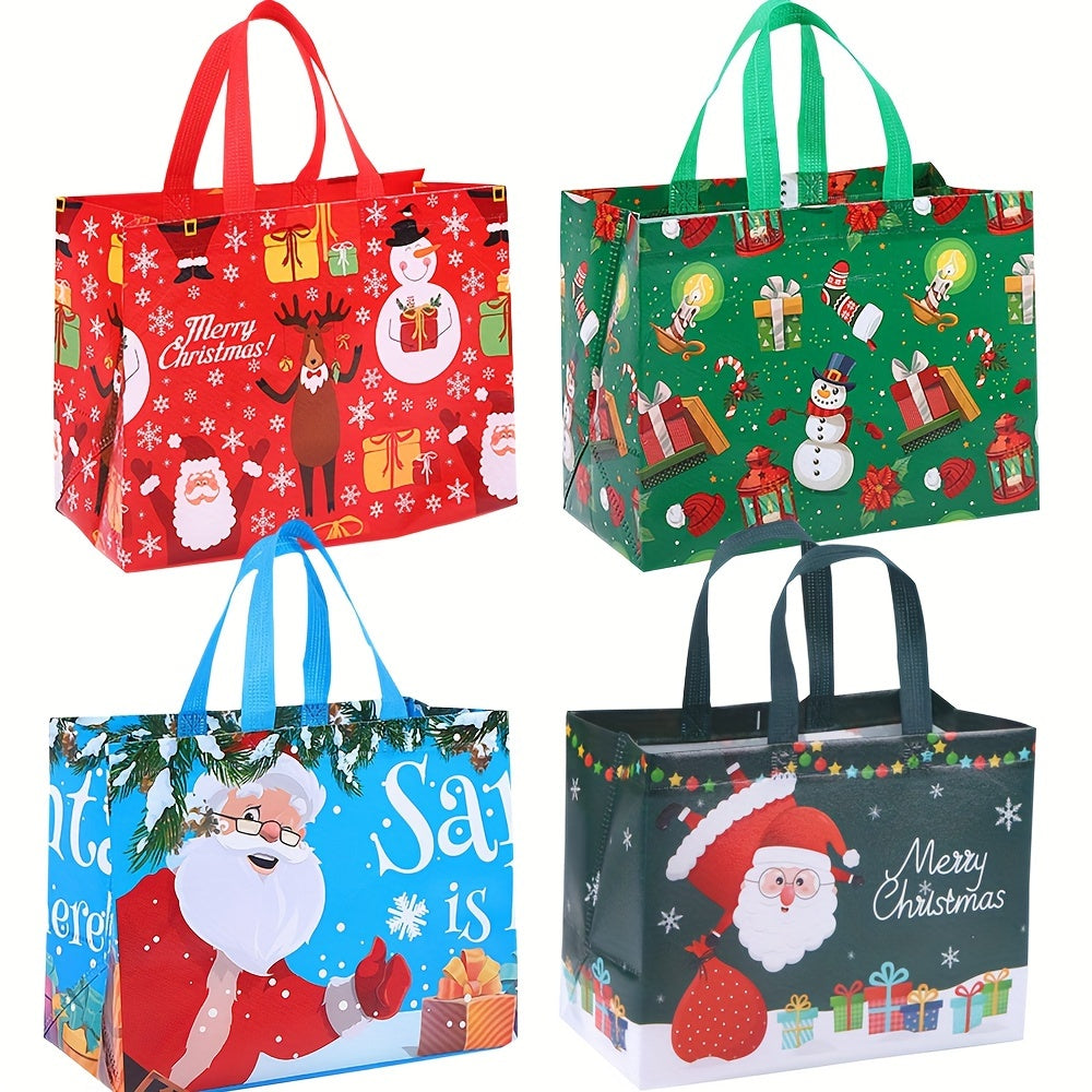 4pcs Gilding Christmas Gift Bags With Handles, Reusable Grocery Bags