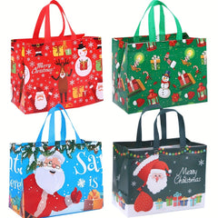 4pcs Gilding Christmas Gift Bags With Handles, Reusable Grocery Bags