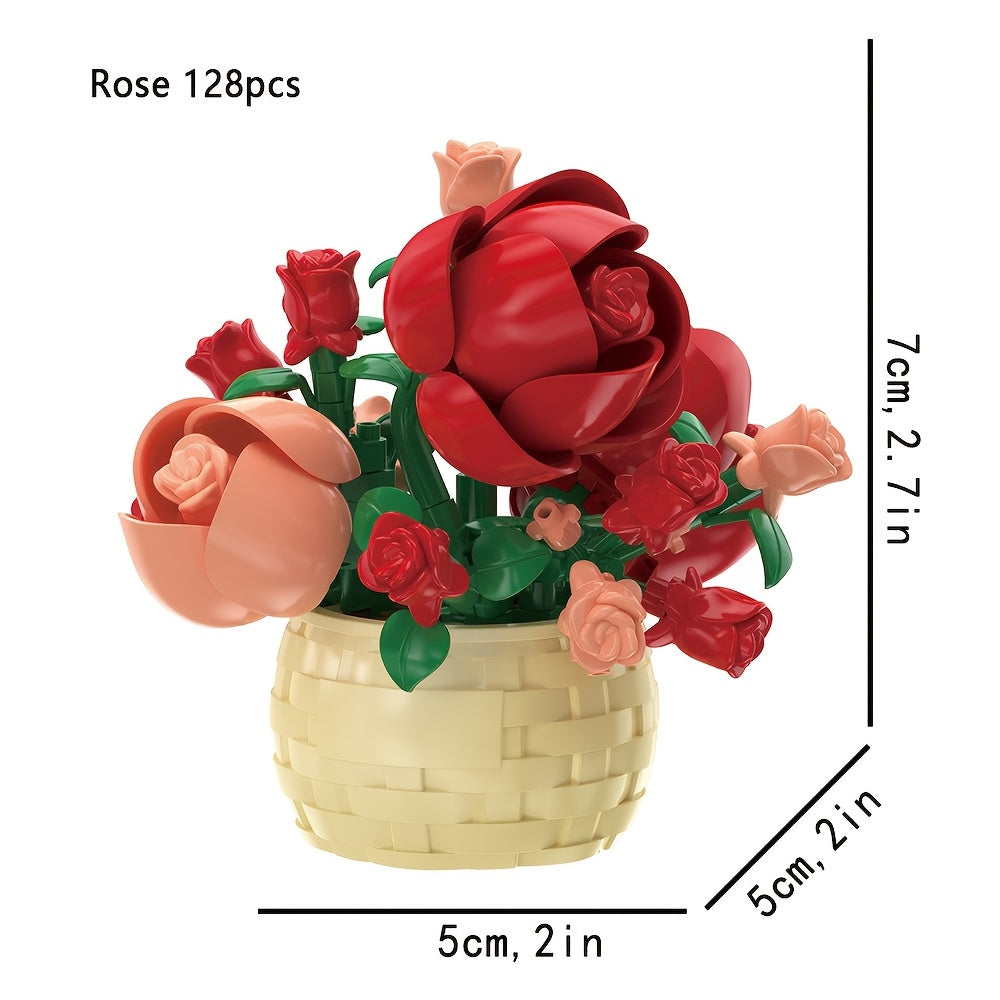 3D Mini Flowers Building Blocks Toys Magnolia Rose Sunflower Violet Flower