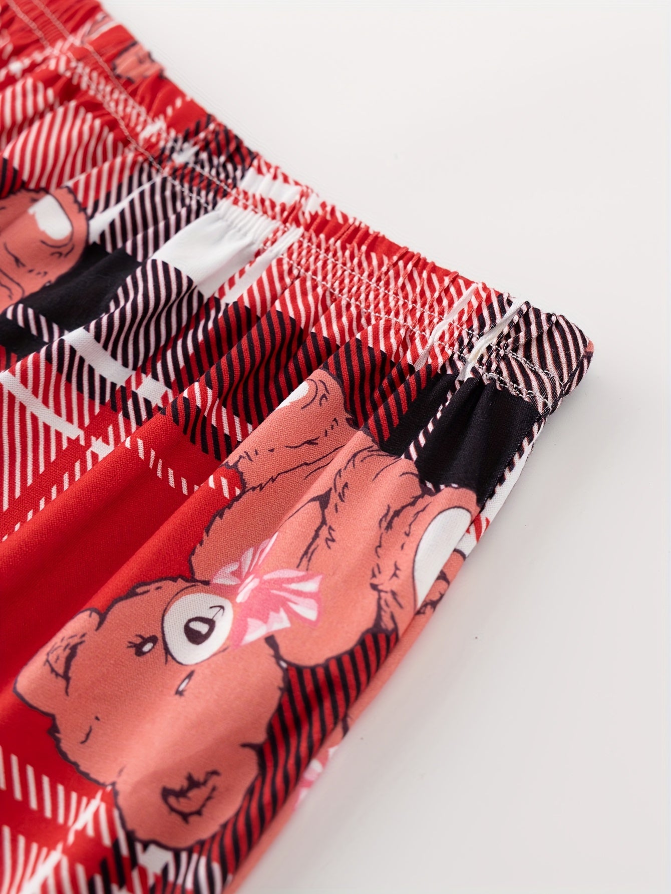 Bear Print Pajamas Set Short Sleeve Crew Neck Top & Shorts & Plaid Pants