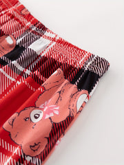 Bear Print Pajamas Set Short Sleeve Crew Neck Top & Shorts & Plaid Pants
