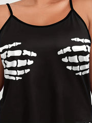 Halloween Skull Print Pajama Set Women's Cami Top & Shorts
