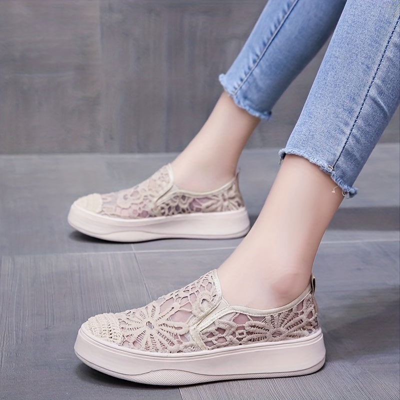 Women's Lace Mesh Loafers Slip On Outdoor Shoes Comfortable Walking Shoes