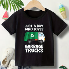 Garbage Truck Lover Tee Boys Short Sleeve T-Shirt Casual Summer Wear Kids Clothe