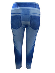 Denim Print Yoga Leggings Tummy Control High Rise High Stretch