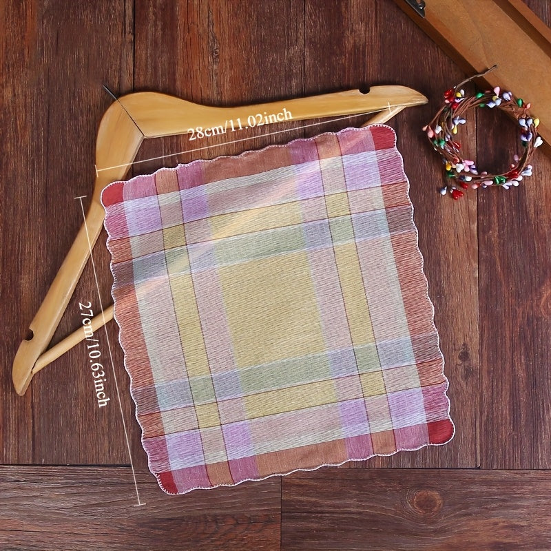 12pcs Striped Handkerchiefs Vintage Checkered Pattern Lightweight