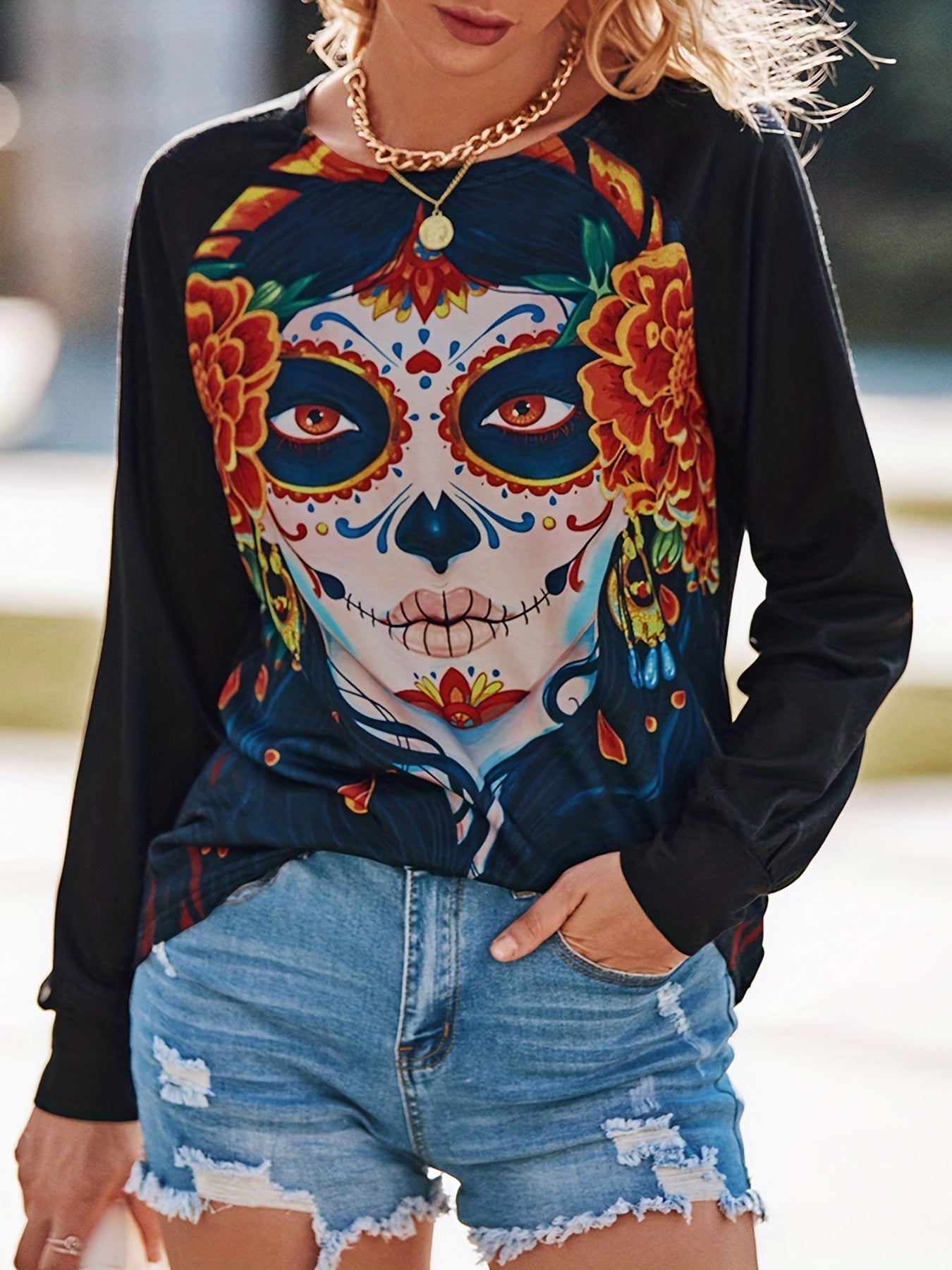 Halloween Figure Print Sweatshirt Women's Clothing