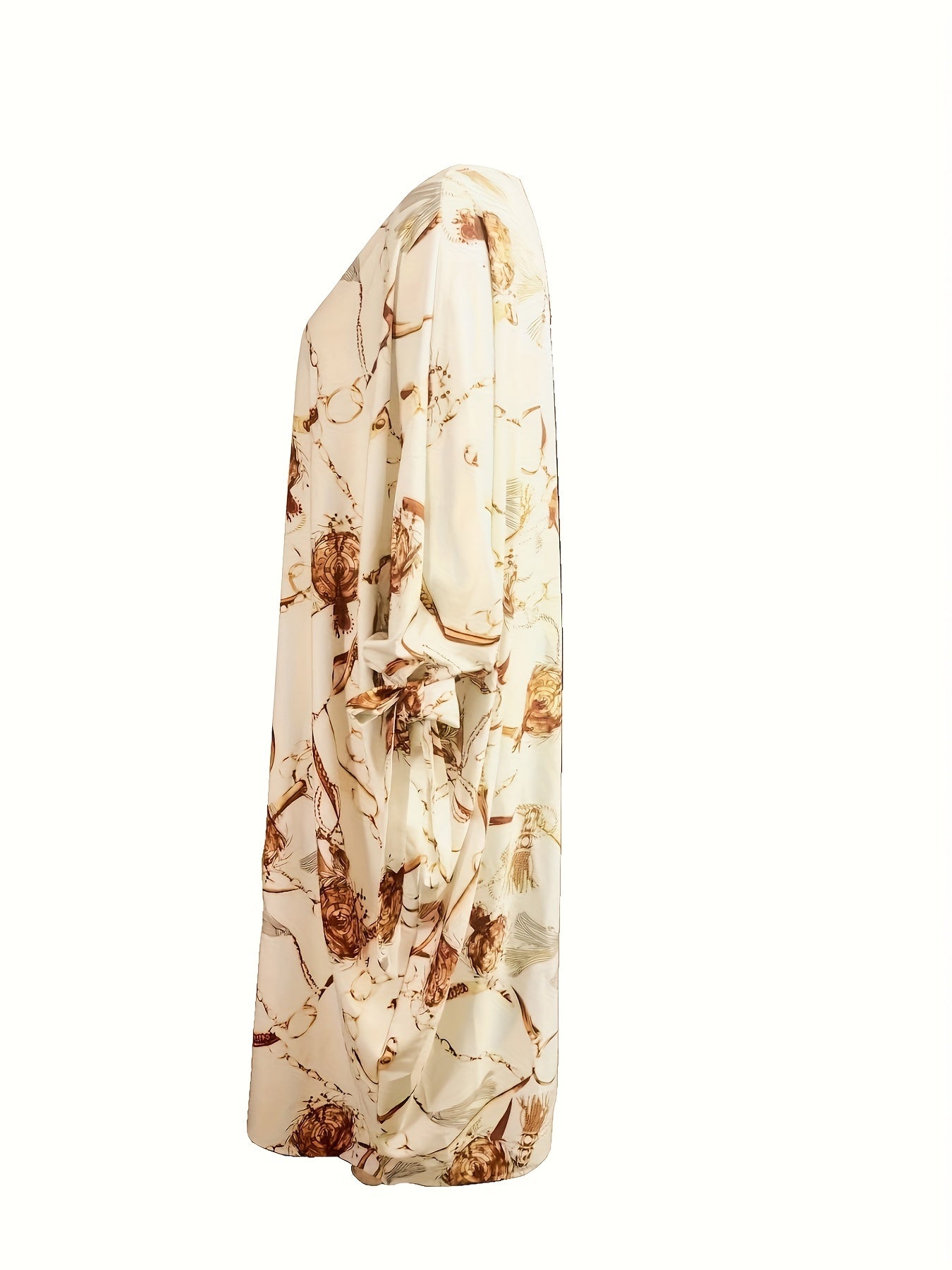 Retro Abaya Dress Women's Plus Chain Print Tie Batwing Sleeve Maxi Dre