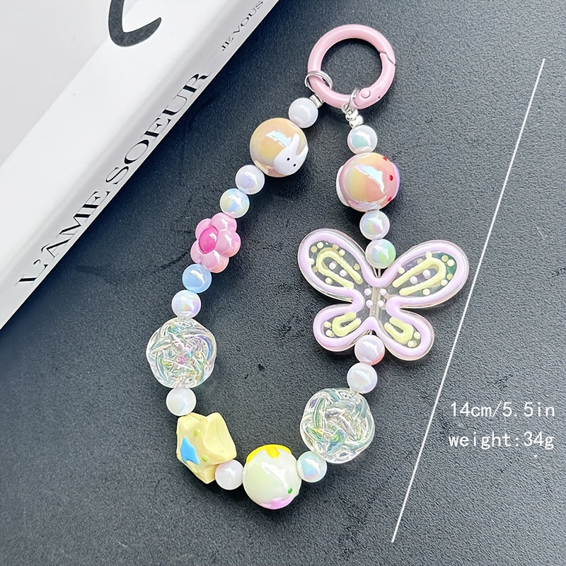Butterfly Phone Chain Beaded Chain Car Keychain Earphone Bag Pendant