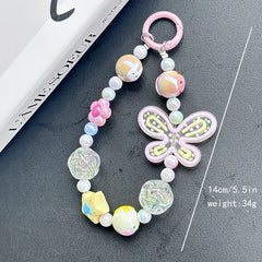 Butterfly Phone Chain Beaded Chain Car Keychain Earphone Bag Pendant