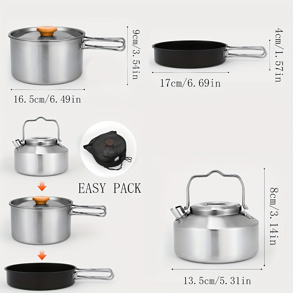 3pcs Outdoor Stainless Steel Cookware Set for Camping
