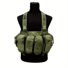 Outdoor Chest Rig With Magazine Pouch Adjustable Vest Tan Green