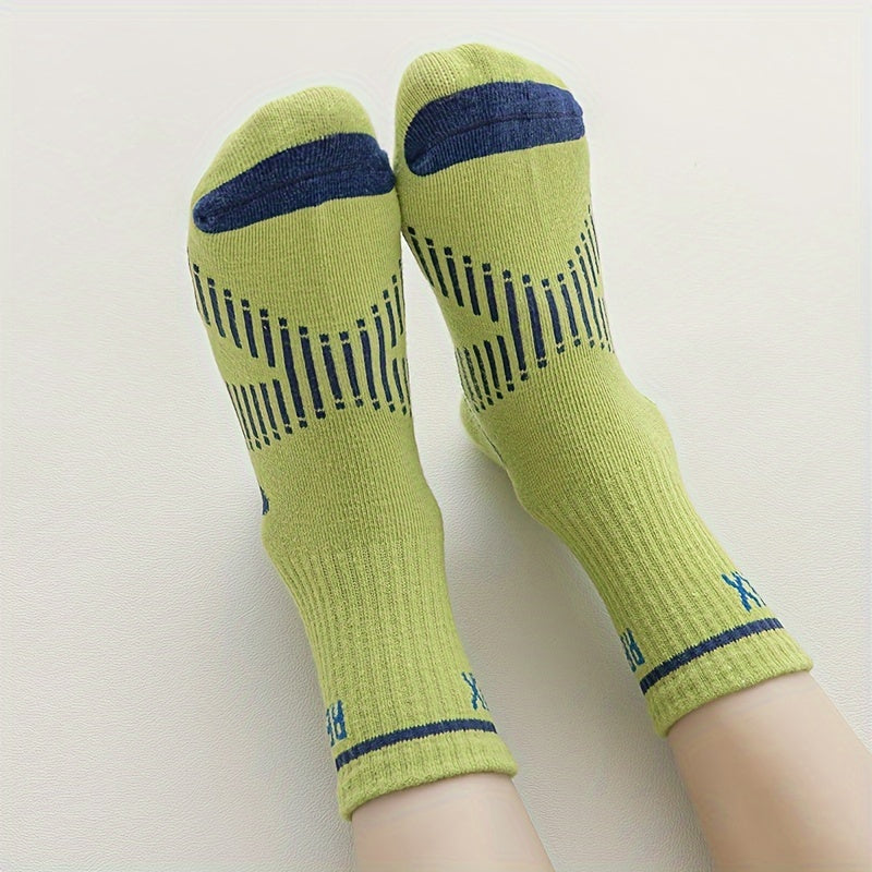 5 Pairs Boy's Striped Letter Crew Socks Cotton Blend Comfy Casual Style