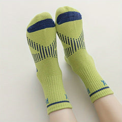 5 Pairs Boy's Striped Letter Crew Socks Cotton Blend Comfy Casual Style