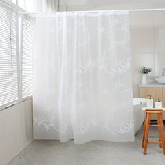 Waterproof Bamboo Leaf Shower Curtain with Hooks