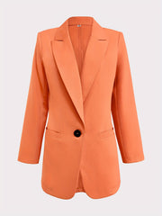 Solid One Button Blazer Lapel Long Sleeve Work Office Outerwear Women's Clothing