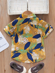Boys Flower And Leaf Short Sleeves Button Down Shirt Tops