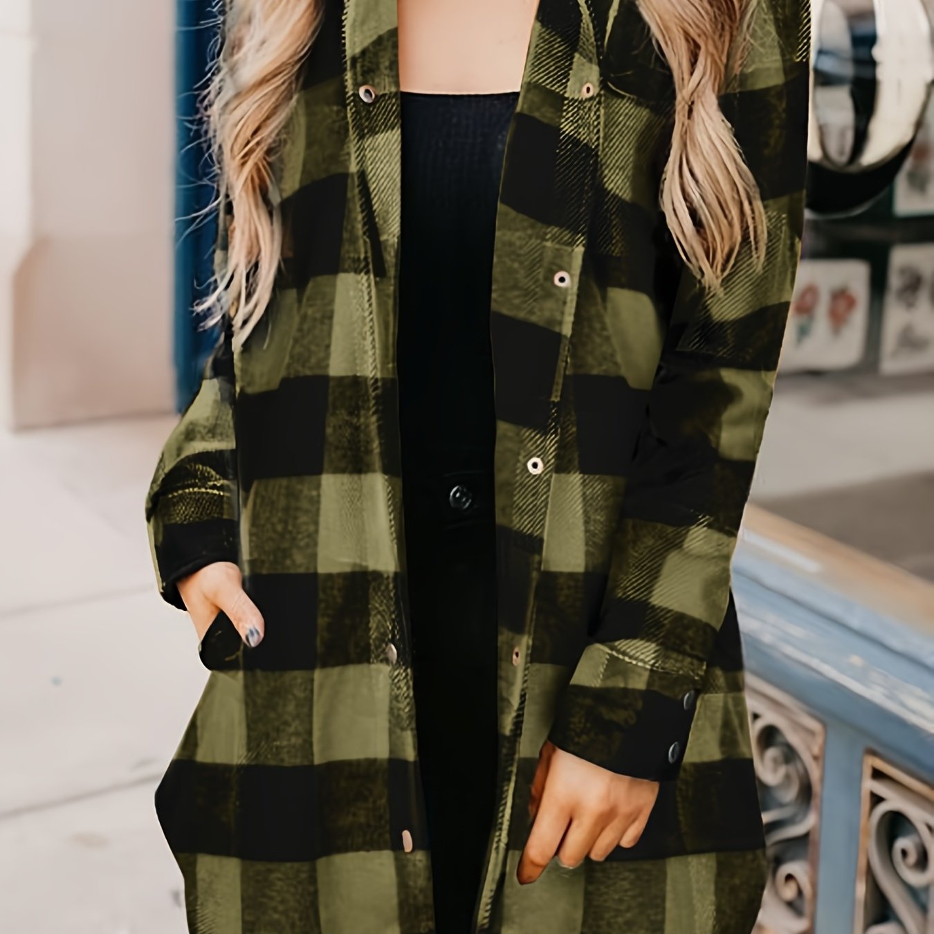 Plaid Shirt Jacket Long Sleeve Casual Plaid Shacket For Spring & Fall Women's