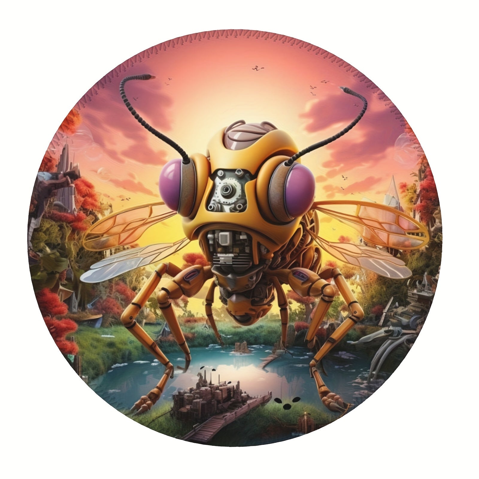 Round Machine Fly Pattern Mouse Pad 20x20cm
