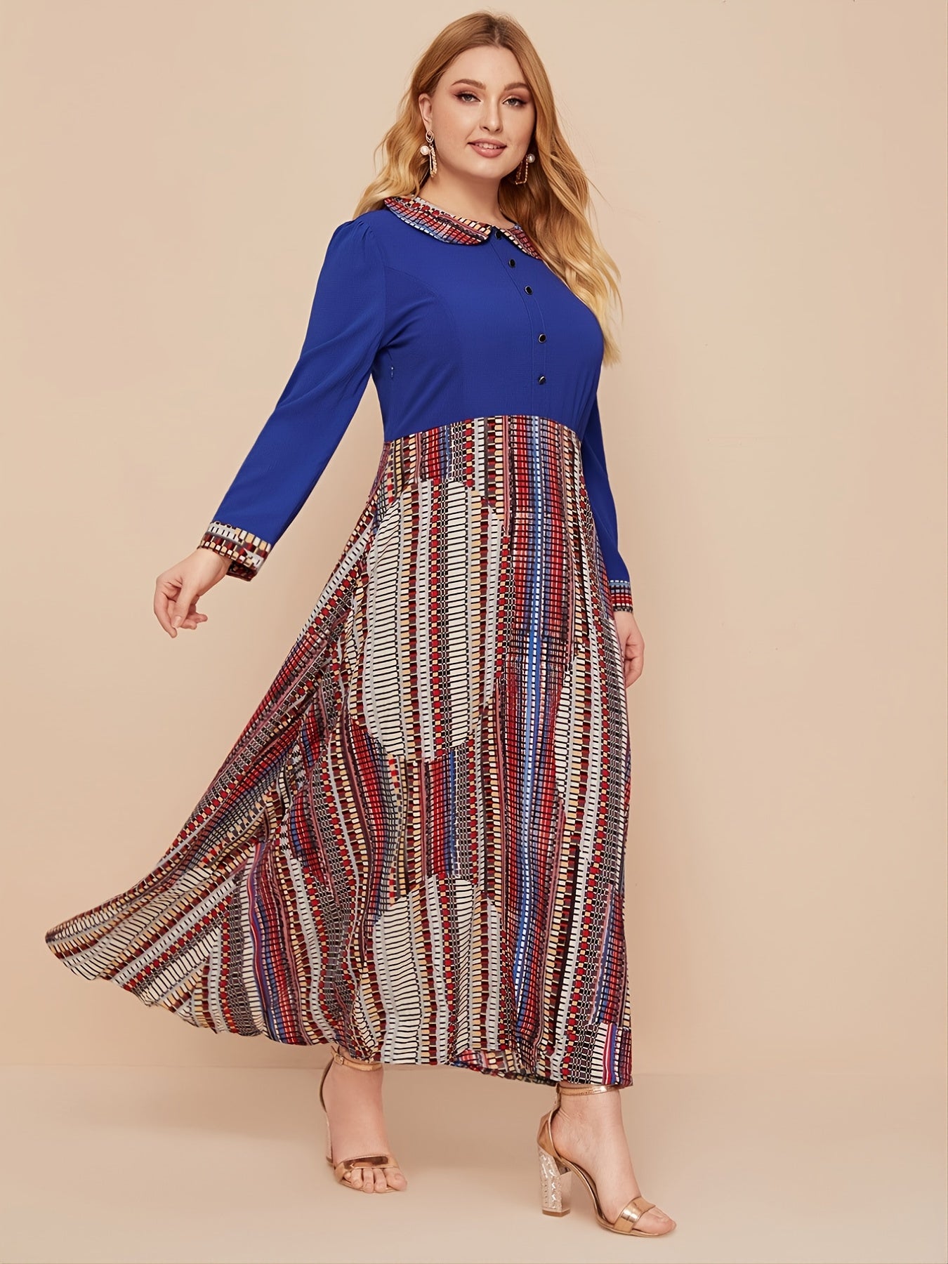 Contrast Lapel Maxi Dress Plus Size