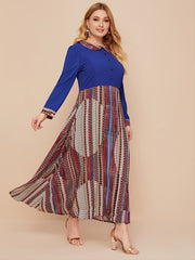 Contrast Lapel Maxi Dress Plus Size