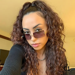 Rimless Rectangle Sunglasses Women UV400 Gradient Lens Glasses