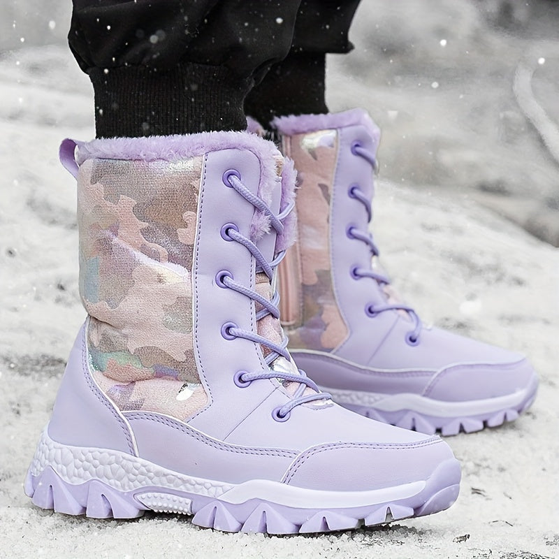 Girls' Fleece-Lined Snow Boots Cozy Warm Ankle Shoes