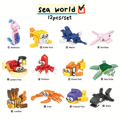 12pcs Educational Ocean Animal Building Blocks Set