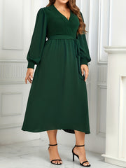 Solid Lantern Sleeve Maxi Dress With Belt