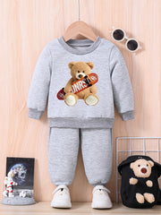 Skateboard & Bear Graphic Baby Sweatshirt Trousers Set