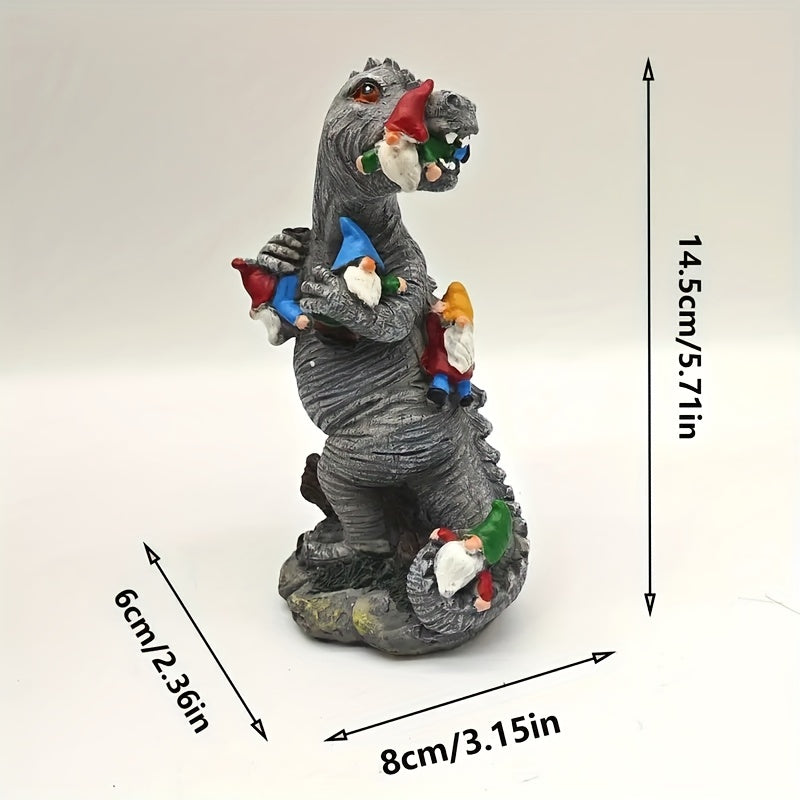 Dinosaur Eating Gnome Statue for Garden Decor