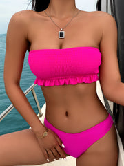 Frill Tube Top Smocked Fabrics High Cut Two Piece Swimsuit