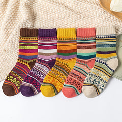 5 Pairs Women's Winter Cotton Blend Socks Cozy Knit Warm Socks