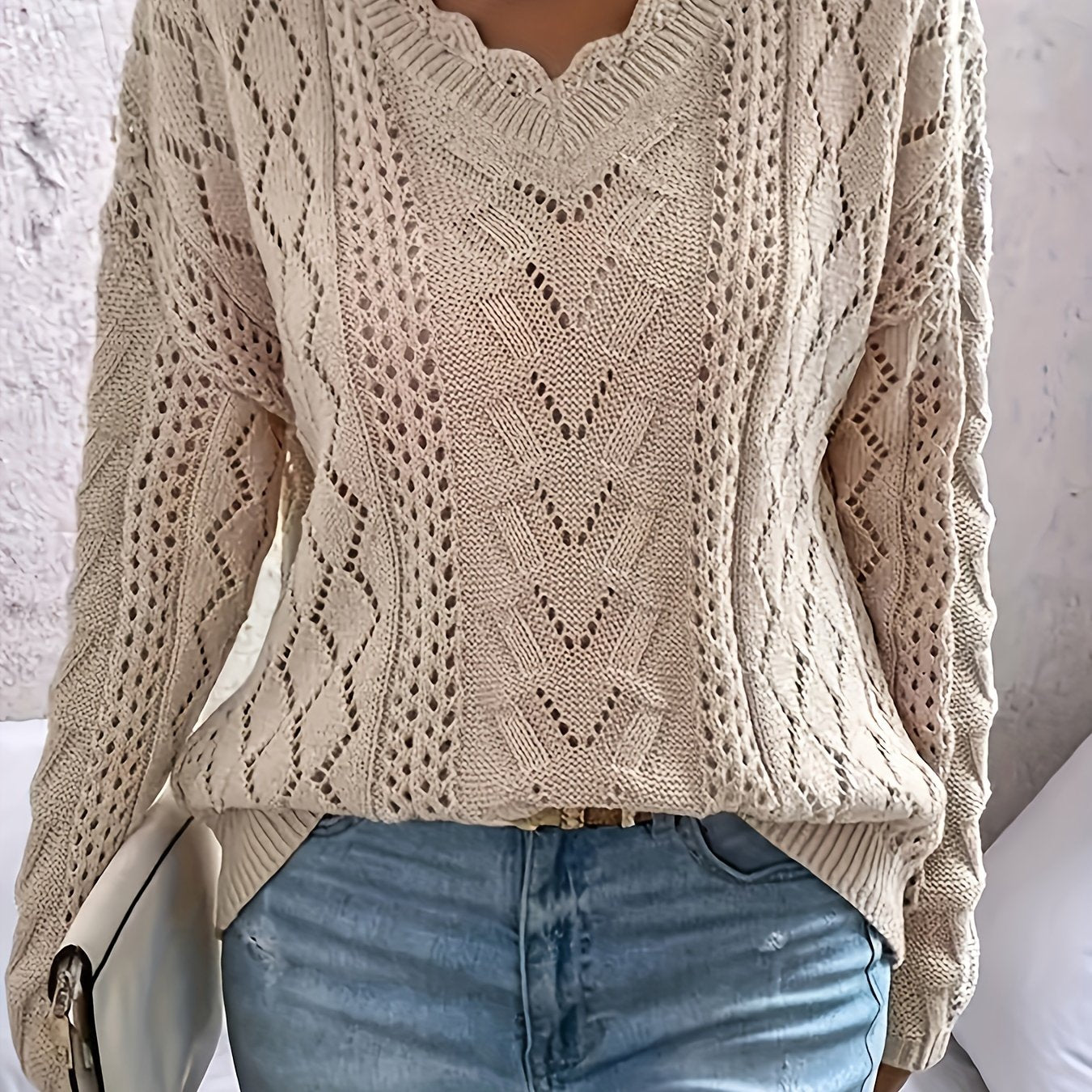 Casual Sweater Women's Plus V Neck Long Sleeve Jumper