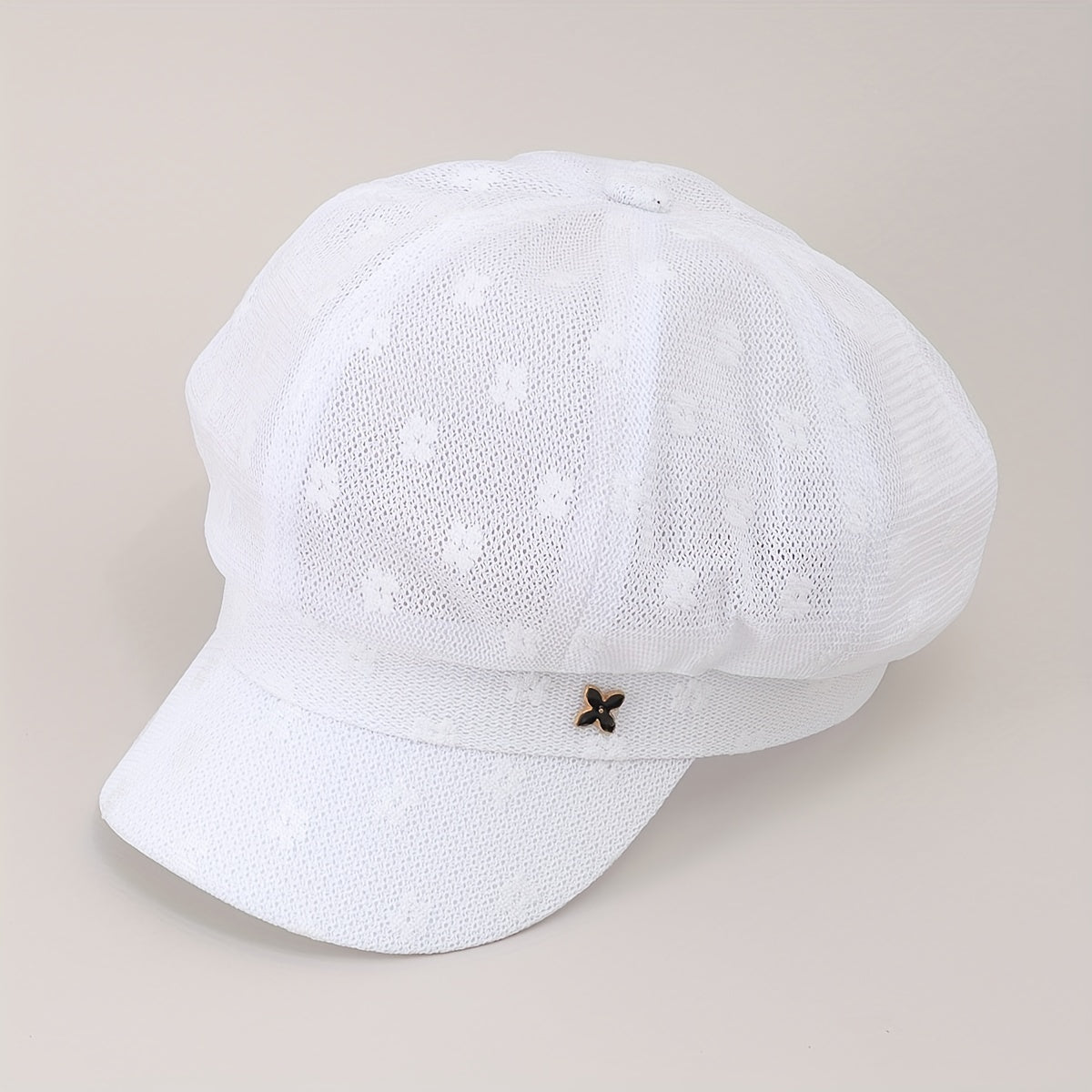 Solid Beret Flower Embroidery Hollow Knitted Newsboy Hat