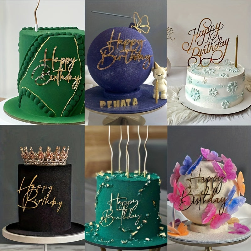 1pc Happy Birthday Art Handwriting Cake Toppers Birthday Cake Toppers Golden