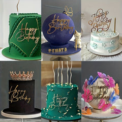 1pc Happy Birthday Art Handwriting Cake Toppers Birthday Cake Toppers Golden