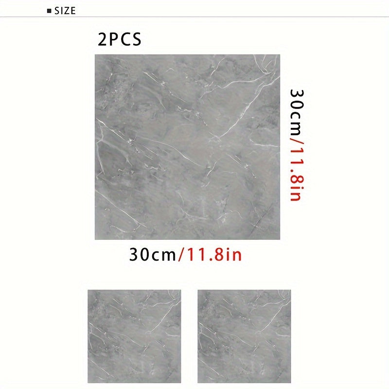 2pcs Pack Gray Marble Floor Stickers Non-slip Waterproof Wear-resistant